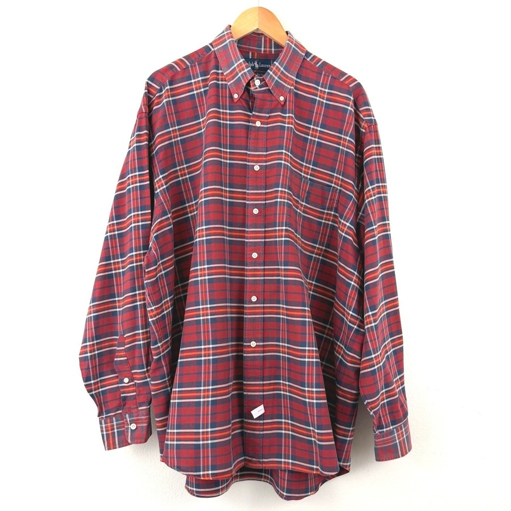 VTG Y2K Polo Ralph Lauren Mens The Big Shirt XL Red Plaid Button Down Streetwear